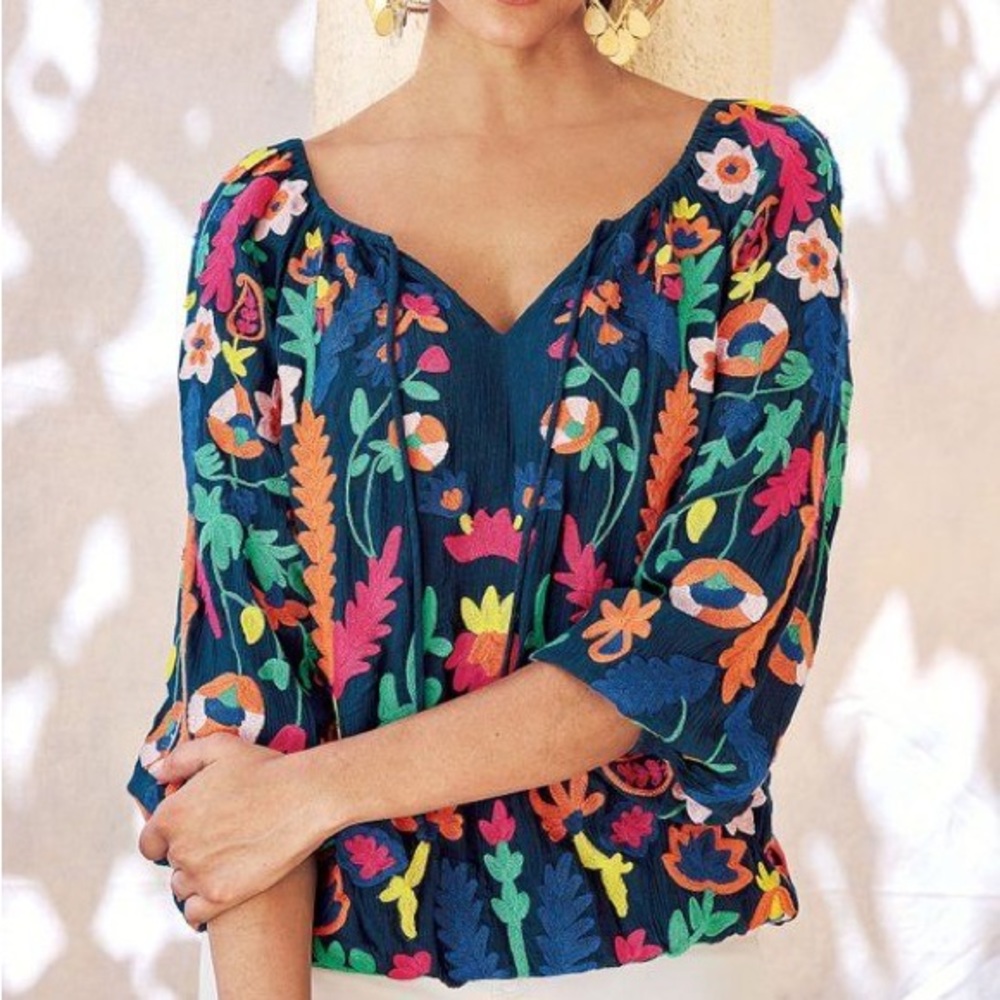 Soft surroundings Banjara Embroidered Blouse size M